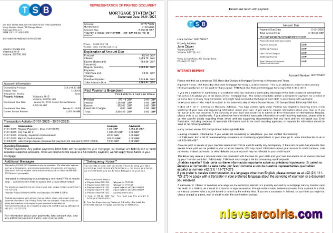 UK TSB Bank mortgage statement, 3 pages 1-2